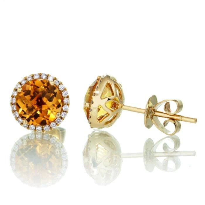 Orecchino a bottone in oro 14k con citrino e diamanti taglio rotondo da 30.80 ct - harrychadent.it