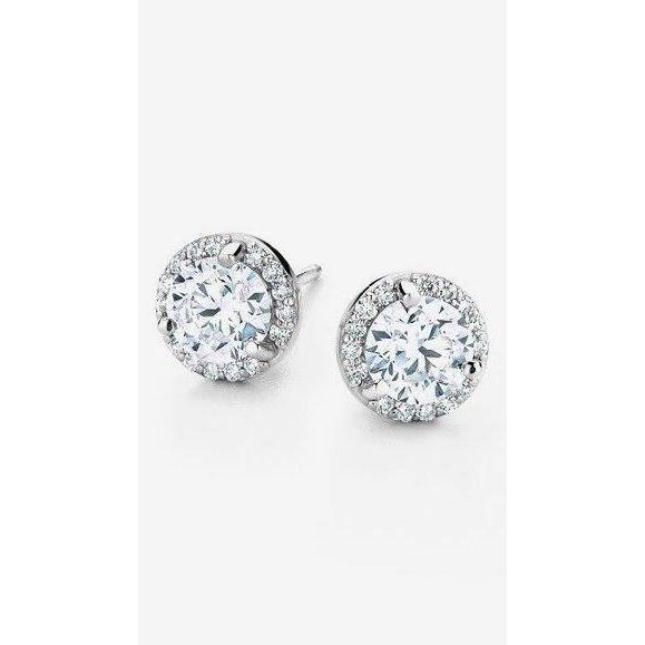 Orecchino a bottone in oro bianco 14 carati con diamante rotondo Halo da 1,40 ct - harrychadent.it