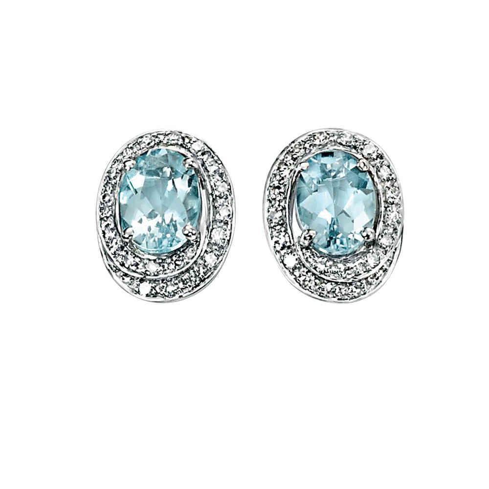 Orecchino a bottone in oro bianco 14 kt con acquamarina e diamanti da 4.50 ct - harrychadent.it