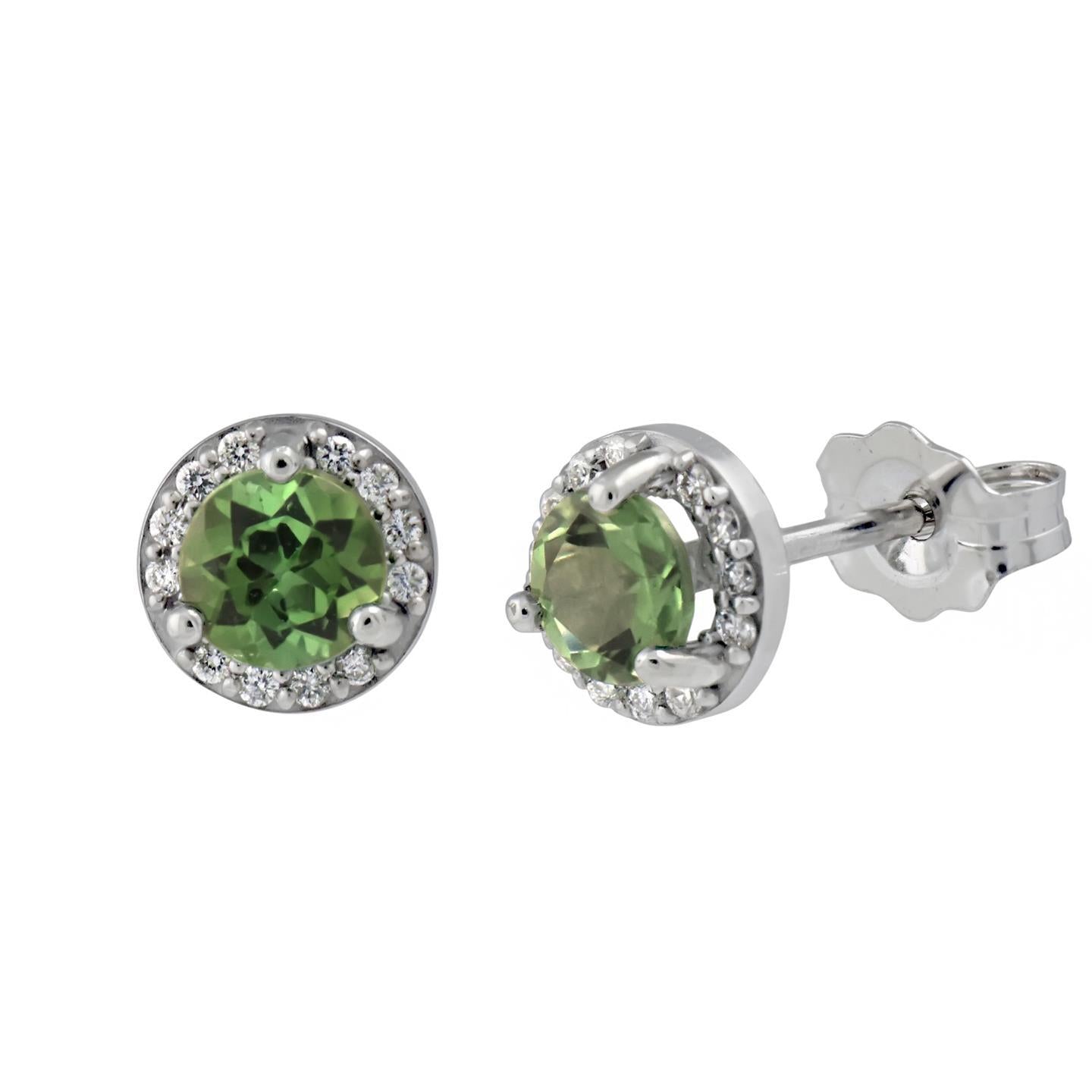 Orecchino a bottone in oro bianco 14 carati con tormalina verde tonda da 5,24 ct - harrychadent.it