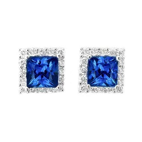Orecchino a bottone in oro bianco 14K con zaffiro blu taglio principessa e 2,40 ct - harrychadent.it