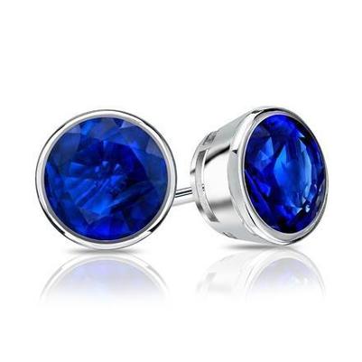 Orecchino a bottone in oro bianco con zaffiro a taglio rotondo blu grande da 9 ct - harrychadent.it