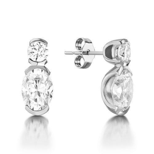 Orecchino a goccia con diamante taglio ovale e rotondo 2.50 carati con Oro bianco 14 Carati - harrychadent.it