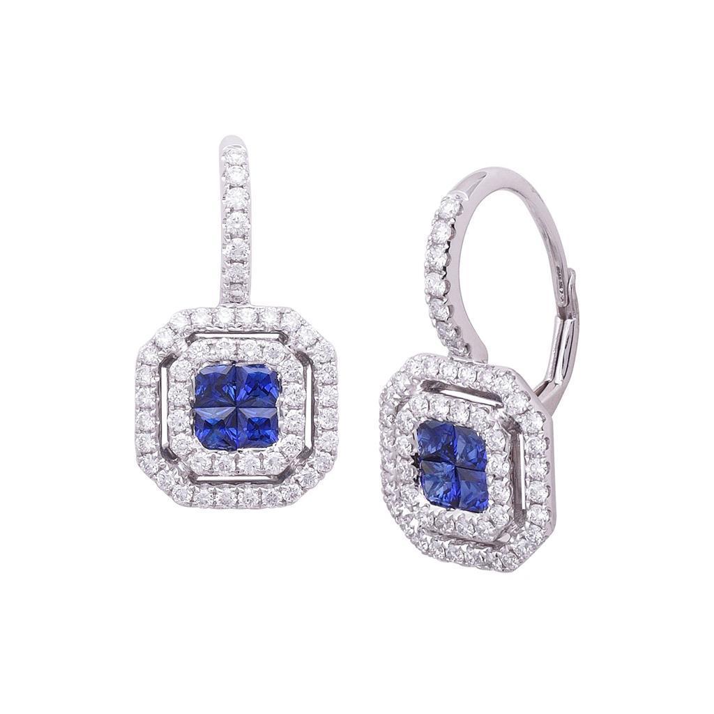 Orecchino a goccia con zaffiro blu principessa e diamanti in oro 14 carati 2,30 ct - harrychadent.it