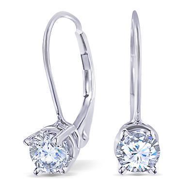 Orecchino a leva sul retro con diamante rotondo da donna, 2 ct. Oro bianco 14K - harrychadent.it