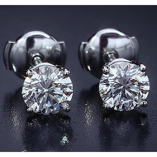 Orecchino a lobo con diamante rotondo a quattro punte 2.50 carati in oro bianco 14K - harrychadent.it
