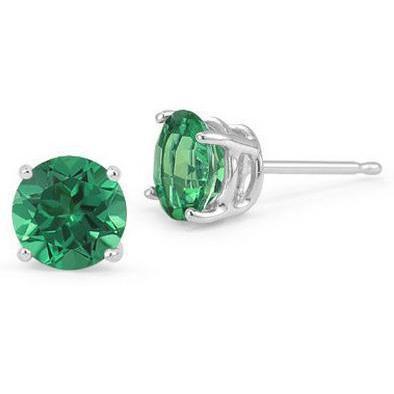 Orecchino a lobo con solitario tondo da 4 ct in oro bianco con zaffiro verde 14K - harrychadent.it