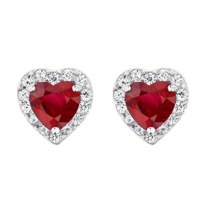 Orecchino a lobo con taglio a cuore rosso rubino da 2,60 ct con pavé di diamanti WG 14K - harrychadent.it