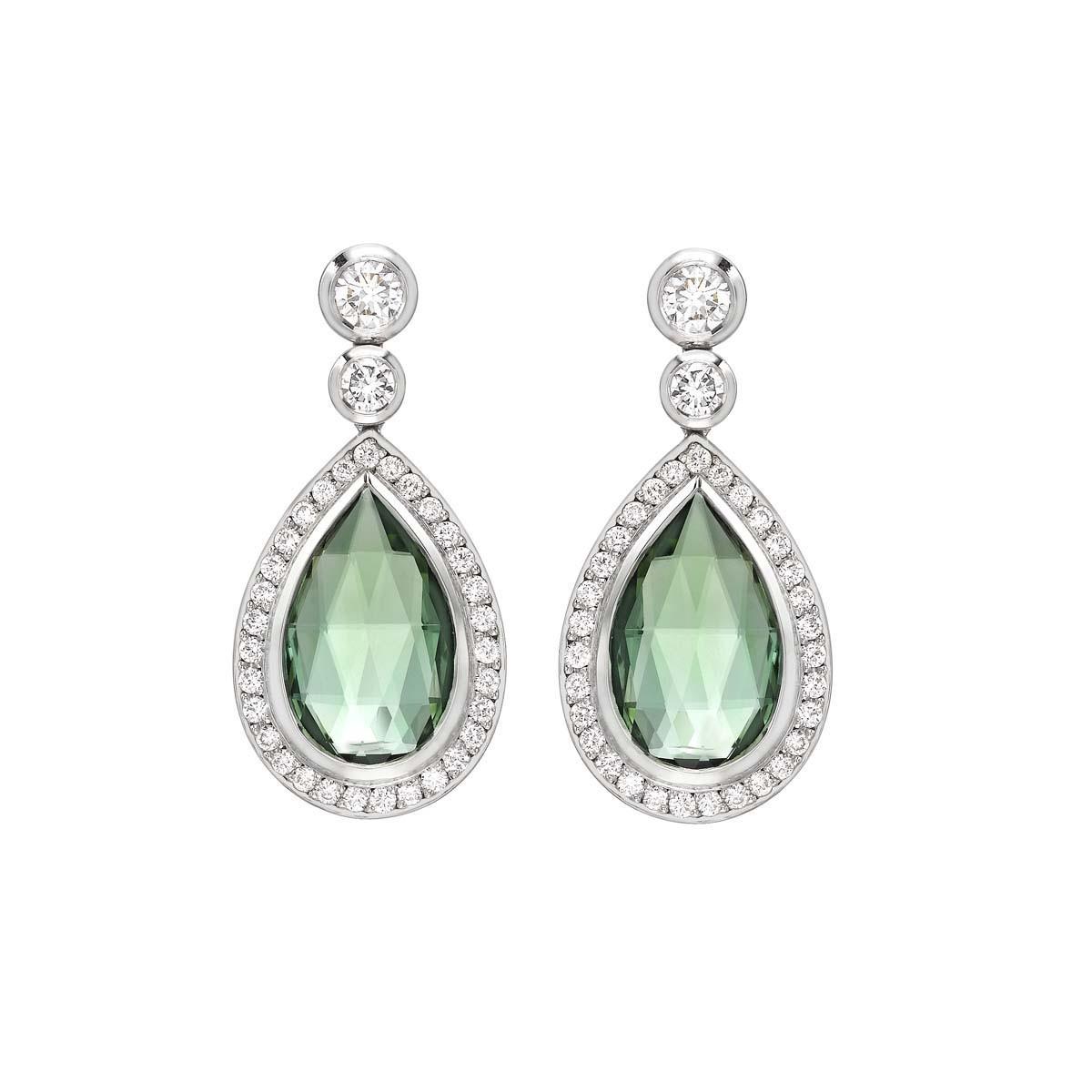 Orecchino a goccia con diamante e tormalina verde da 15,66 ct - harrychadent.it