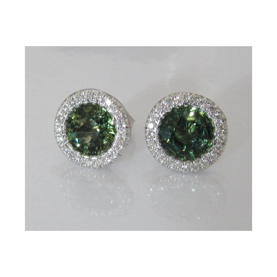 Orecchino a lobo con zaffiro verde a taglio rotondo da 2,44 ct e diamante - harrychadent.it