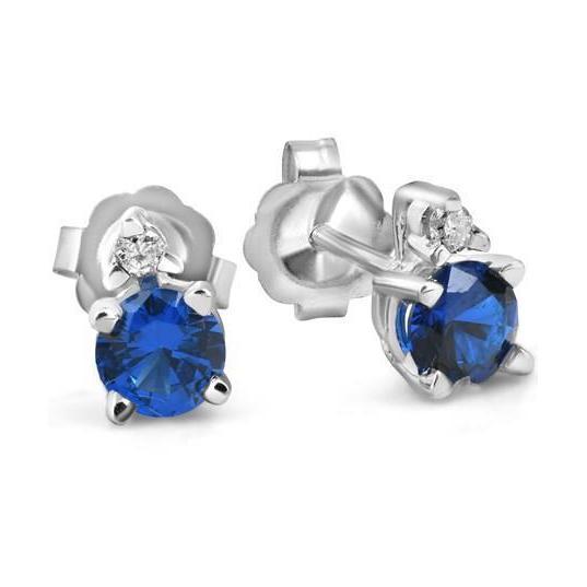 Orecchino a bottone in oro bianco con zaffiro blu e diamanti da 3,30 ct - harrychadent.it