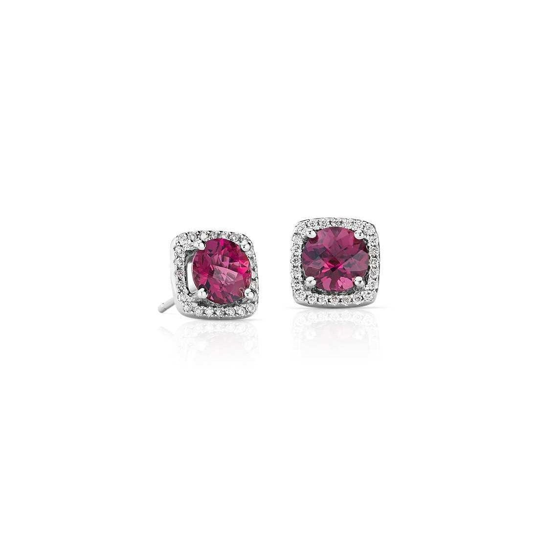 Orecchino da donna a bottone con tormalina rosa da 8 ct e diamanti in oro bianco 14K - harrychadent.it