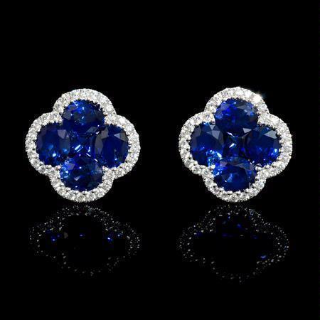 Orecchino d'oro da donna a grappolo di diamanti con zaffiri dello Sri Lanka 4.45 carati - harrychadent.it