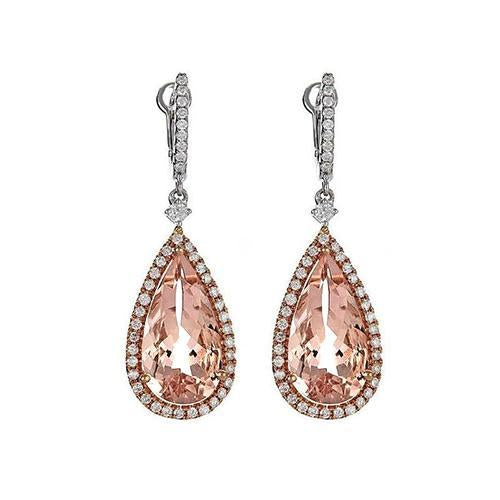 Orecchino pendente da 8.86 carati con pietra Morganite in oro bianco 14K- harrychadent.it