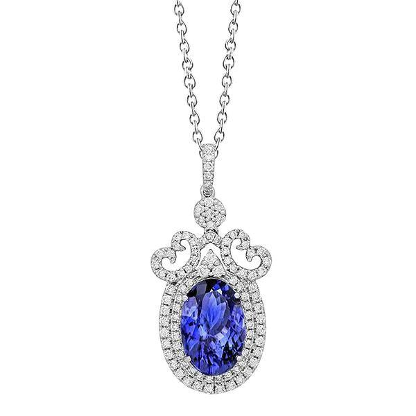 Oro bianco 14K 8.60 ct. Collana ovale con ciondolo in tanzanite e diamanti - harrychadent.it
