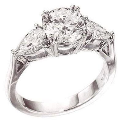 Oro bianco 18 carati rotondo e pera 4,51 carati diamante tre anello di pietra - harrychadent.it