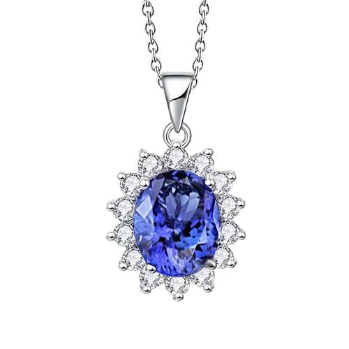 Pendente 27.50 Carati Tanzanite Ovale Con Diamanti Oro Bianco 14K - harrychadent.it