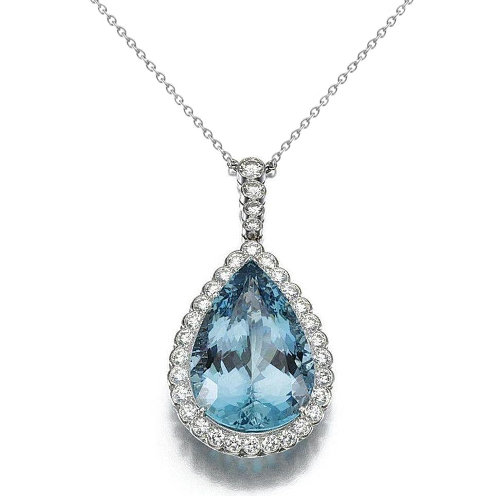 Pendente Acquamarina Con Diamanti 12.75 Ct Con Catena Oro Bianco 14K - harrychadent.it