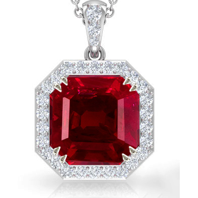 Ciondolo da donna con diamante rotondo Halo con gemma di rubino taglio Asscher 12 carati - harrychadent.it
