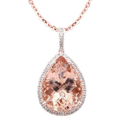 Pendente Pera Morganite E Diamanti Rotondi 23.50 Ct Oro Rosa 14K - harrychadent.it