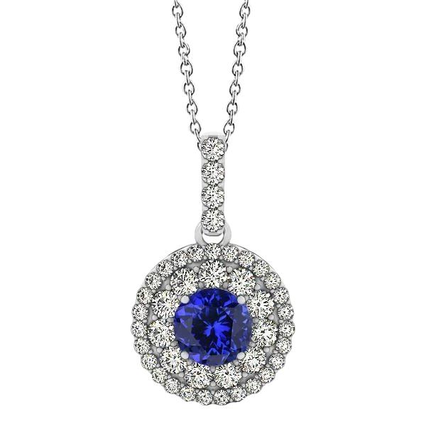 Pendente Tanzanite Rotonda Taglio Brillante 3 Ct Con Diamanti Oro Bianco - harrychadent.it