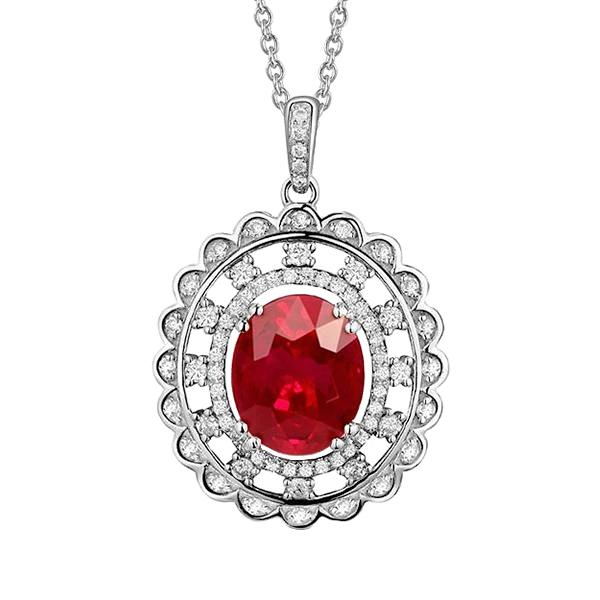 Pendente a polo con rubini rossi e diamanti da 3 ct con catena in oro bianco - harrychadent.it
