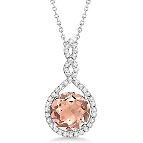 Pendente in Morganite e diamanti da 11.50 ct con catena in oro bianco 14K - harrychadent.it
