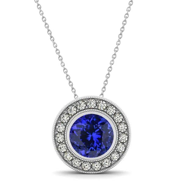 Pendente in oro bianco 14K Ta con tanzanite a taglio rotondo da 17.50 ct con diamanti - harrychadent.it