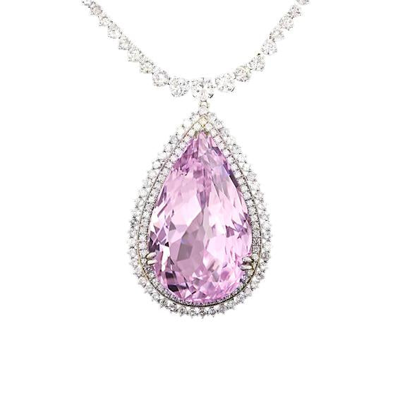 Pendente in pietra preziosa Kunzite taglio a pera 26.50 carati oro bianco 14K - harrychadent.it