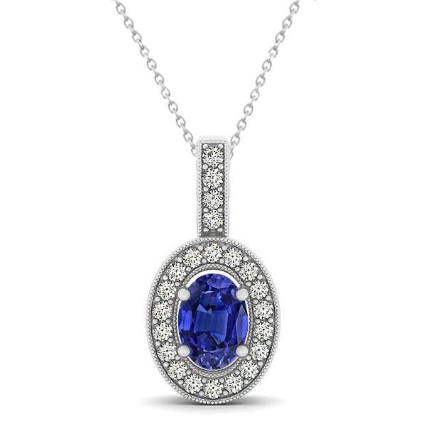 Pendente in tanzanite ovale da 3.10 ct con diamanti rotondi con catena in oro - harrychadent.it