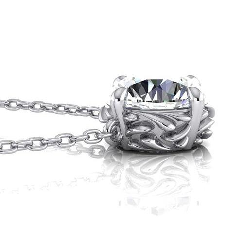 Pendente per collana con diamanti rotondi grandi 3 carati in oro bianco massiccio 14K - harrychadent.it
