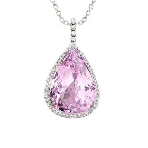 Pendente per collana con kunzite naturale e diamanti in oro bianco 14K 24 ct - harrychadent.it