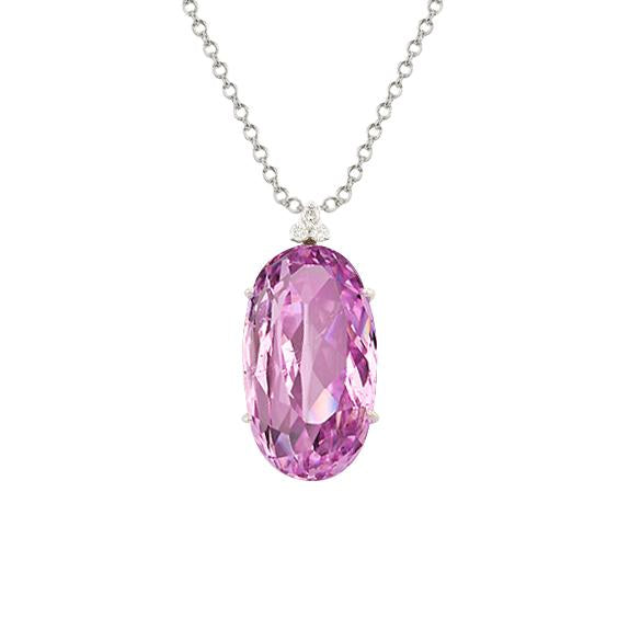 Pendente per collana da donna con kunzite e diamanti 20.20 ct. Oro bianco 14K - harrychadent.it