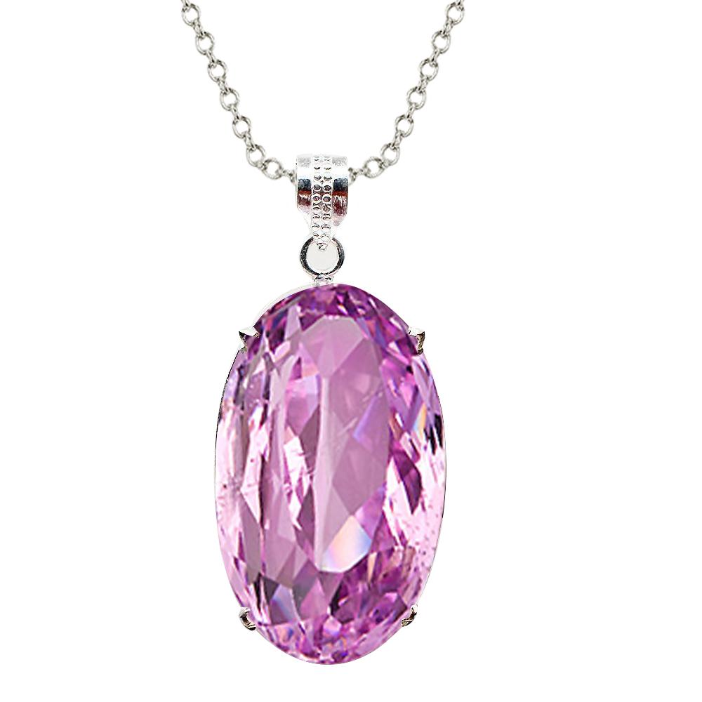 Pendente per collana in oro bianco con solitario Kunzite rosa taglio ovale da 29 ct - harrychadent.it