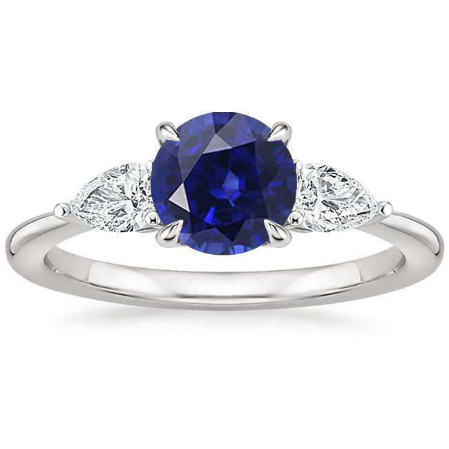 Pera diamante 3 pietra anello taglio rotondo zaffiro blu gioielli 3 carati - harrychadent.it