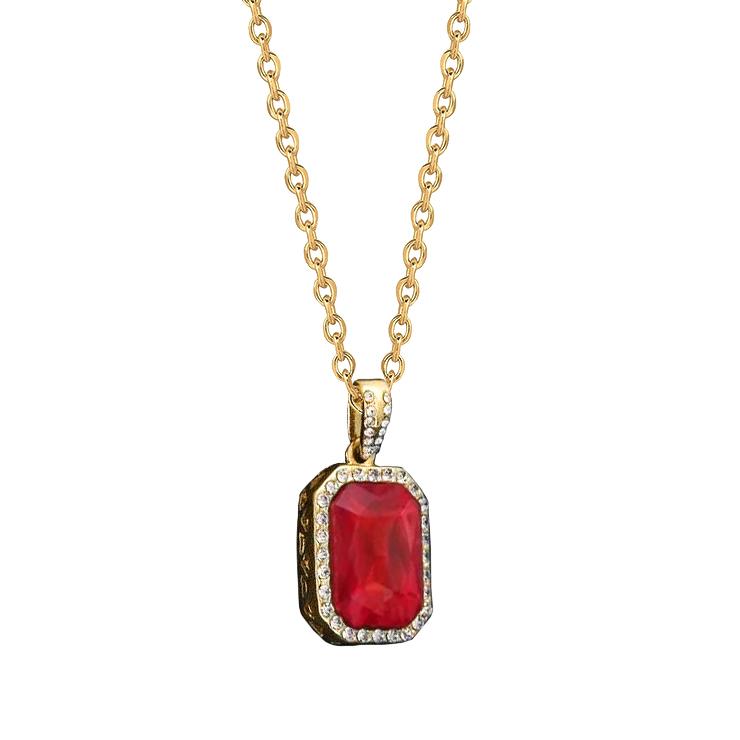 Rubino Con Diamante 7.10 Ct. Collana Pendente Con Catena Oro Giallo 14K - harrychadent.it