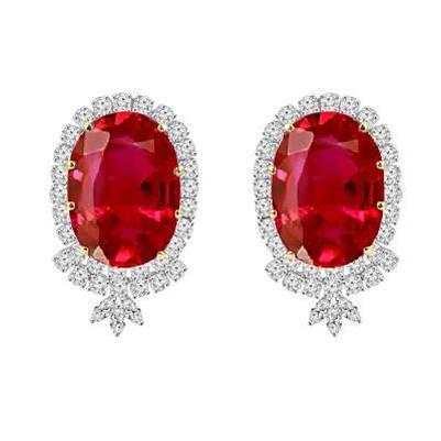 Rubino rosso ovale con piccolo alone di diamante 14.70 ct. Orecchini a lobo WG 14K - harrychadent.it