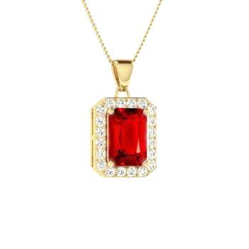 Rubino taglio smeraldo in oro giallo 14K con pendente in diamante 4 25 carati