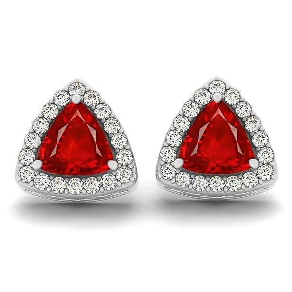 Rubino taglio trilioni con diamanti 4 ct. Orecchini a lobo Halo Oro bianco 14K - harrychadent.it
