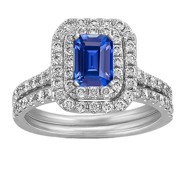 Set di fedi nuziali con doppio anello di diamanti e zaffiro blu smeraldo 5 carati - harrychadent.it