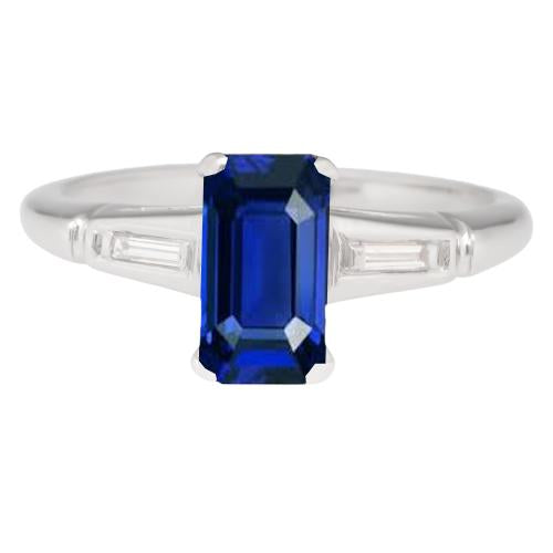 Smeraldo Zaffiro Anello Tre Pietre Piccoli Diamanti Baguette 2.75 Carati - harrychadent.it