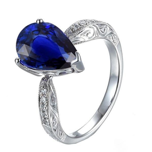Solitario Con Accenti Anello Milgrain Gambo Blu Zaffiro 3.50 Carati - harrychadent.it