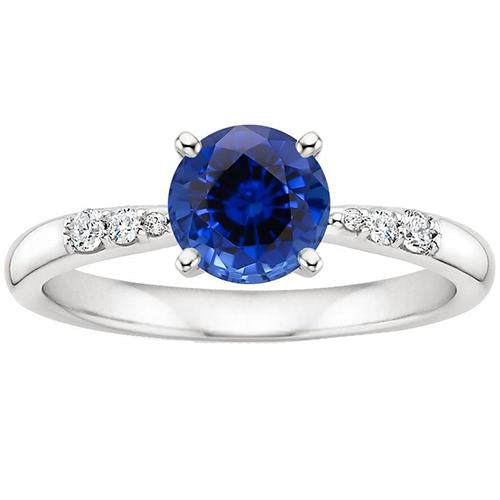 Solitario Naturale Zaffiro Blu Rotondo Con Accenti Gioielli 2.50 Carati - harrychadent.it