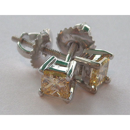 Solitario Yellow Canary Diamond Studs Princess Cut Basket Set