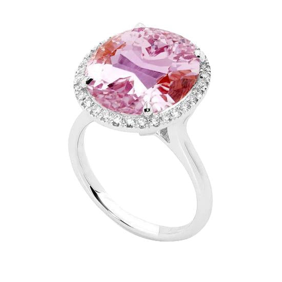 Solitario con accento 22.50 ct. Anello Kunzite Con Diamanti Oro Bianco - harrychadent.it
