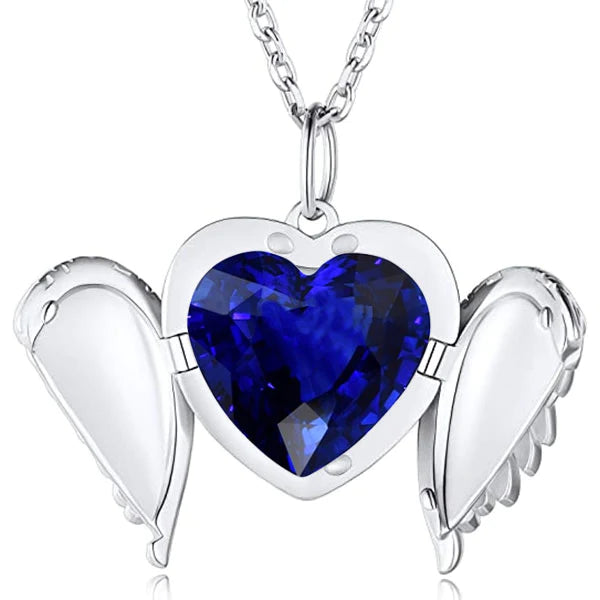 Solitario cuore blu zaffiro ali d'angelo ciondolo collana scorrevole 4 carati - harrychadent.it
