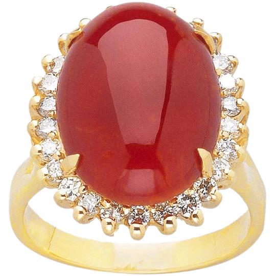 Solitario da 13.25 ct con corallo rosso accento con diamanti in oro giallo - harrychadent.it