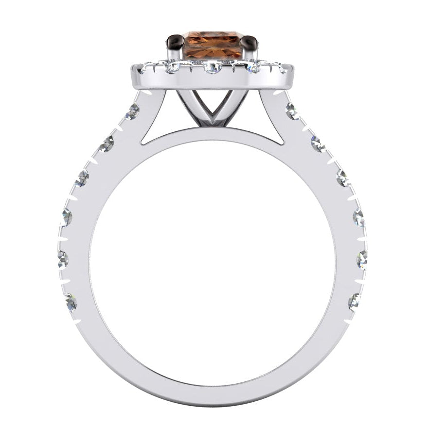 Taglio Rotondo Diamante Marrone Anello di Fidanzamento Halo