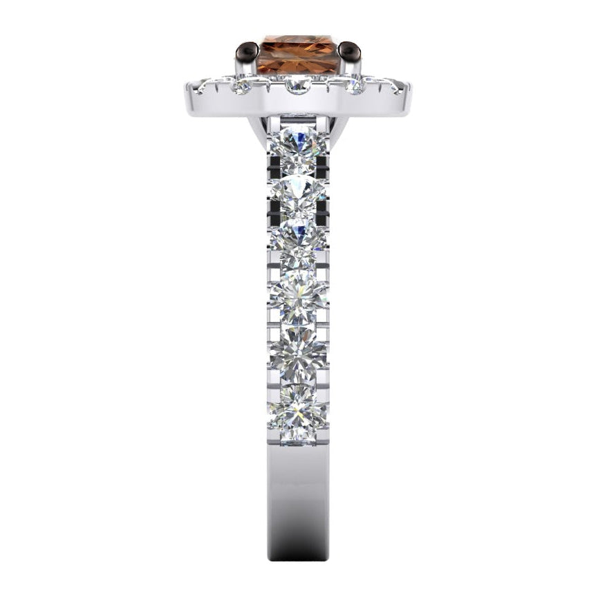 Taglio Rotondo Diamante Marrone Anello di Fidanzamento Halo