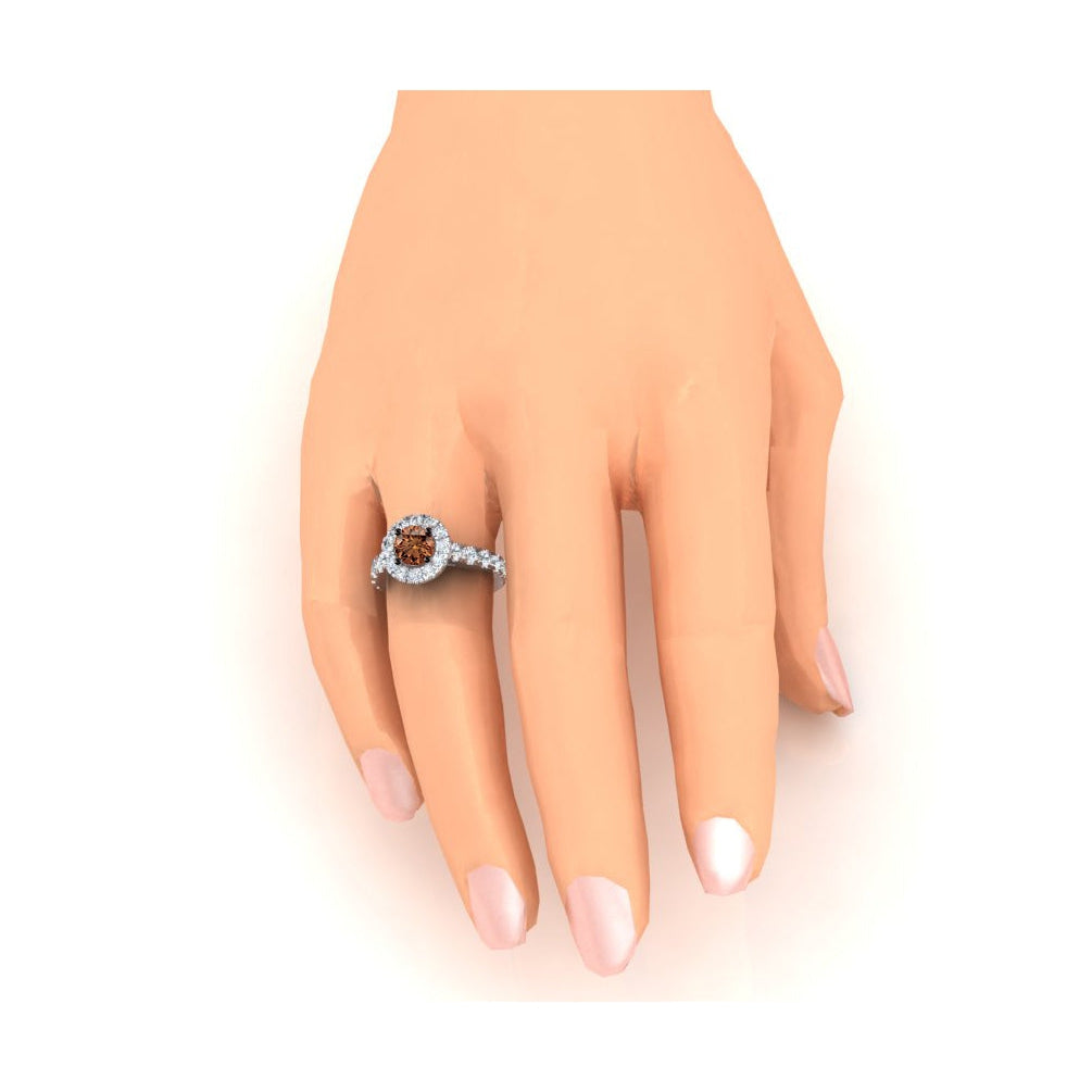 Taglio Rotondo Diamante Marrone Anello di Fidanzamento Halo
